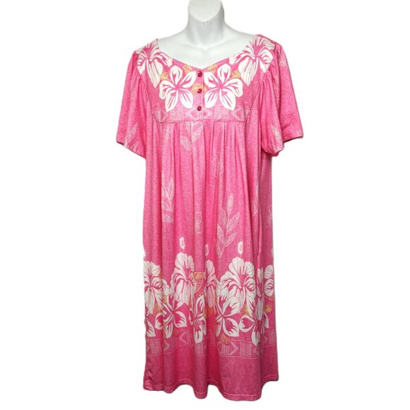 Hawaiian Style Pink Floral MuMu Dress Robe UDFORSK XL EUC - Picture 2 of 10
